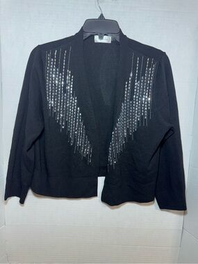 Black Open-Front Women's Cardigan with Vertical Metallic Embellishments